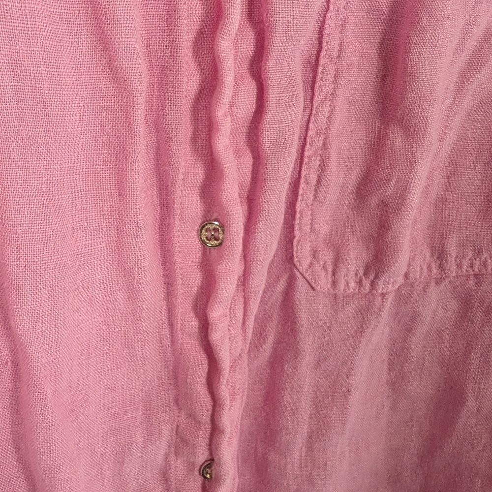 Zara Size Medium Light Pink 100% Linen Blouse Top Long Sleeve Button Up - Picture 6 of 6